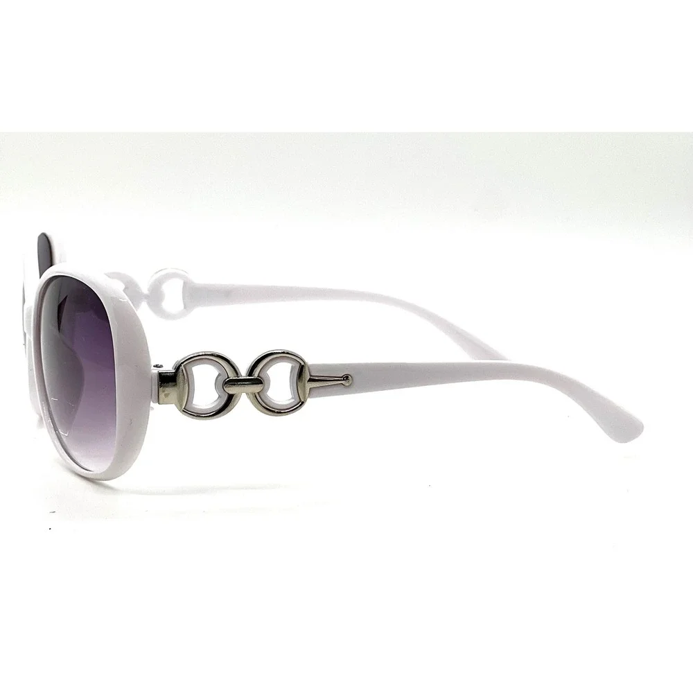 Sunglasses White Frame Women Eyeglasses Double Ring Accents Elegant Lentes Gafas